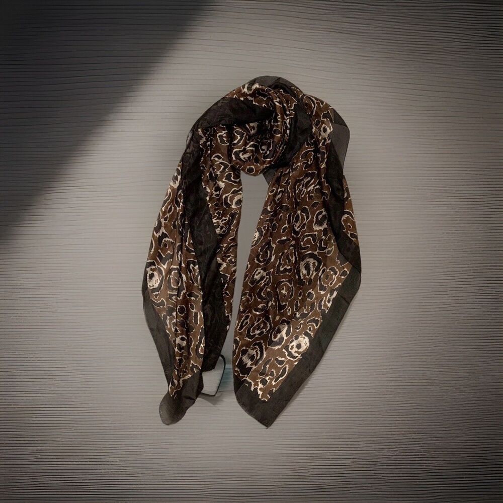 Chan Luu 100% Silk Head Scarf Wrap 38” X 38” Brown Black Animal Print NWT